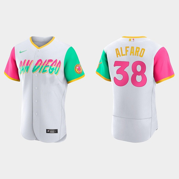 Men's San Diego Padres #38 Jorge Alfaro 2022 White City Connect Flex Base Stitched Baseball Jersey